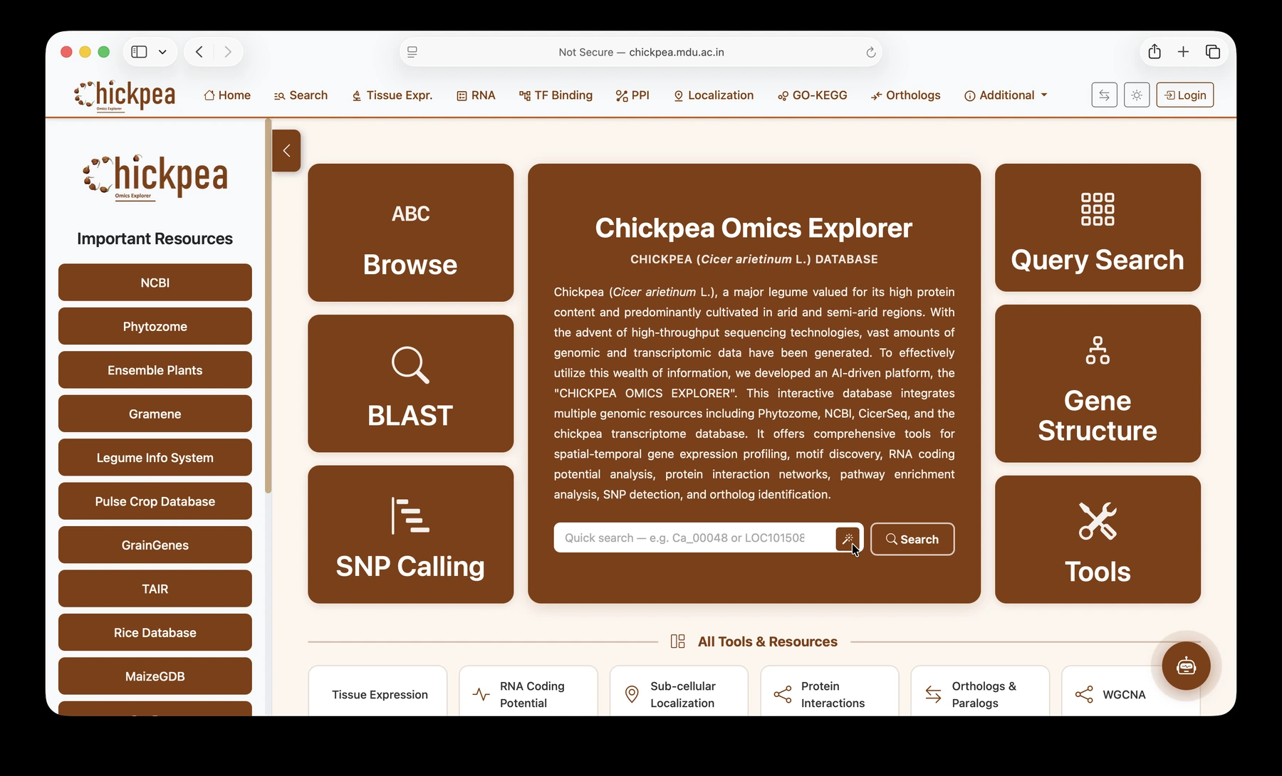 Preview of Chickpea Omics Explorer